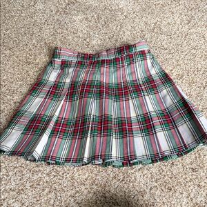 aerie Red, Green & White Plaid Pleated Skater Skirt